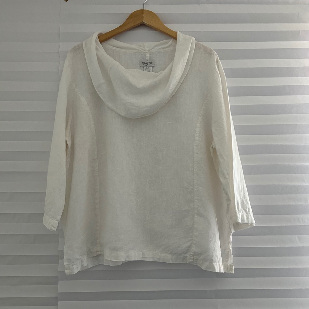 Mosaic USA White 100% Linen Cowl Neck Blouse Top XL Made in USA Style 455